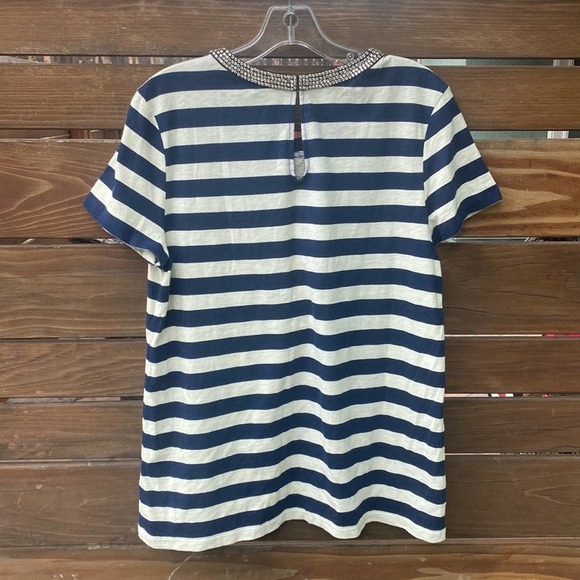 Juicy Couture Navy & Off-White Rhinestone Striped Top - XL - Picture 4 of 5